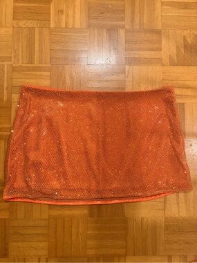 Super cute rhinestone Mini Skirt - Orange
